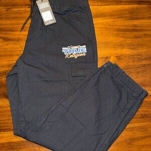 $149 NEW True Religion Jet Black Men's Ripstop Joggers Cargo Pants XL / 36"